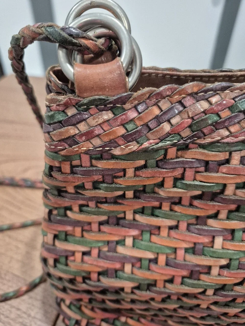 Vintage L.J.S Collection Leather Woven Sack Crossbody Purse
